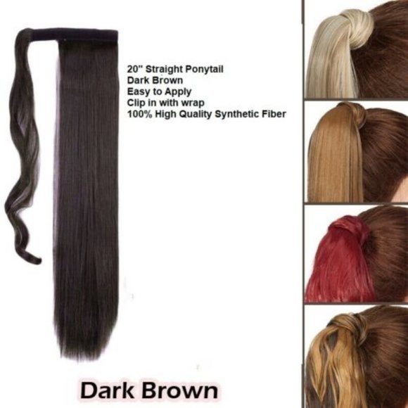 Thick Ponytail Long Clip in Hair Extension Dark Brown Hairpiece 20" - Picture 2 of 5